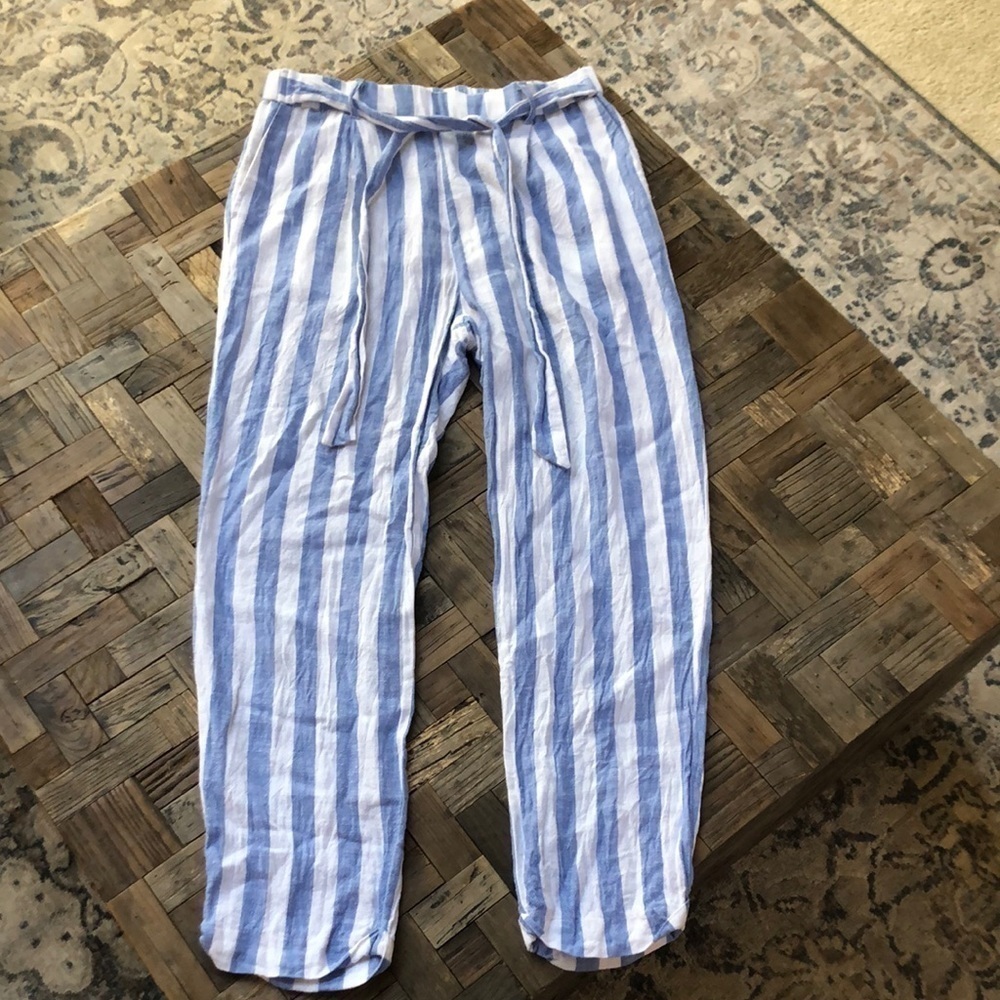 C’isa Striped Linen Cropped Pants